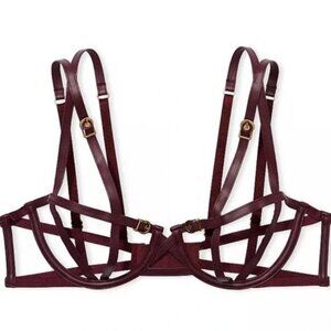 Victoria's Secret Very Sexy Leather Strappy Unlined Balconette Cage Demi Bra S